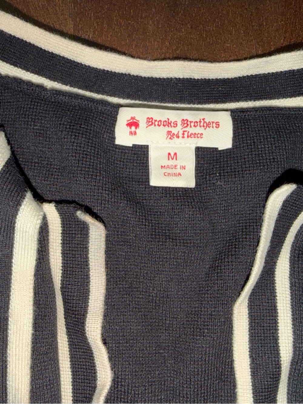 Brooks Brothers Navy and Cream Striped Crewneck Knit Sweater - Picture 2 of 4